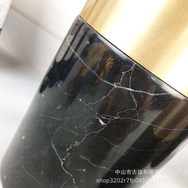 桌面软花瓶石花大理样板房家居黑色装饰品现代简约摆件花插器