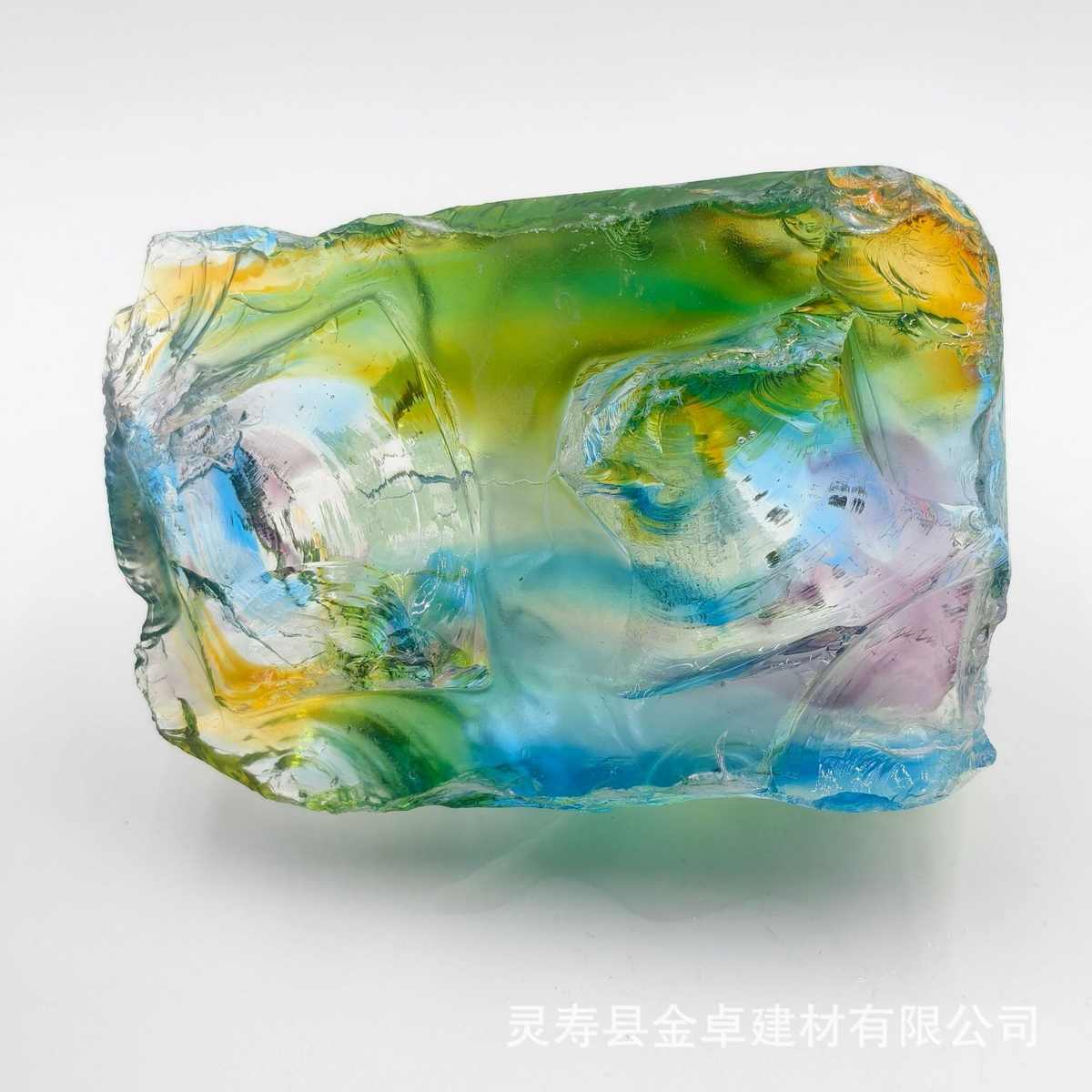 厂家批发多彩玻璃块碎石不规则透明大琉璃石造景装饰用彩色玻璃石