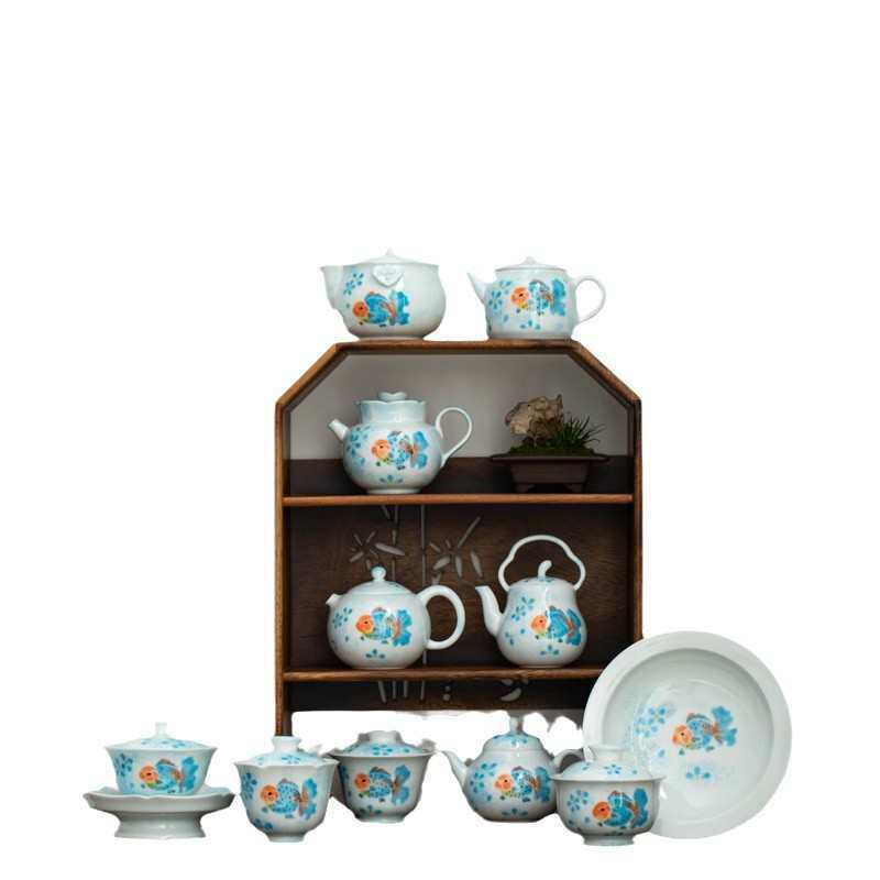 盖碗釉下彩手绘胖头鱼泡茶碗壶承陶瓷功夫茶具家用可爱风二才盖碗,餐饮具,盖碗,淘宝优惠券,粉丝福利购,淘宝优惠卷