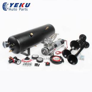 厂家直销12V不锈钢200psi带3管喇叭汽车改装 气泵车载空压机气泵