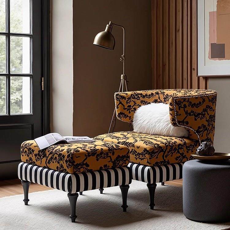 法式复古实木沙发椅小户型客厅单人椅中古风民宿酒店懒人休闲椅子