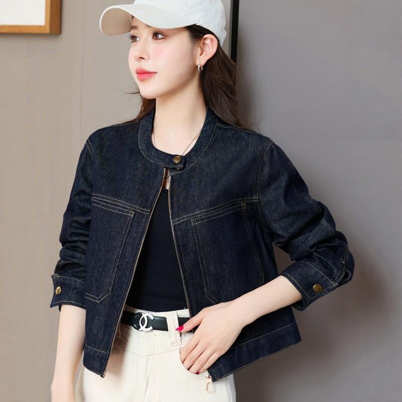 牛仔棒球服外套女春秋季2026新款小个子短款气质复古圆领夹克上衣