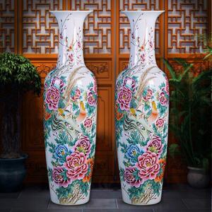 景德镇陶瓷器粉彩牡丹花开富贵花瓶落地大号覆古中式家居客厅摆件
