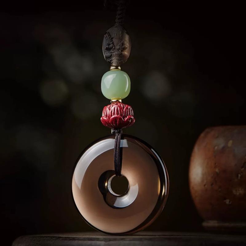 天然冰种黑曜石平安扣汽车钥匙扣脚轮/万向轮