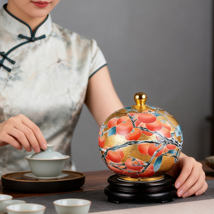 999真金事事如意茶叶罐 省大师肖建辉手绘密封罐子茶器高档摆件