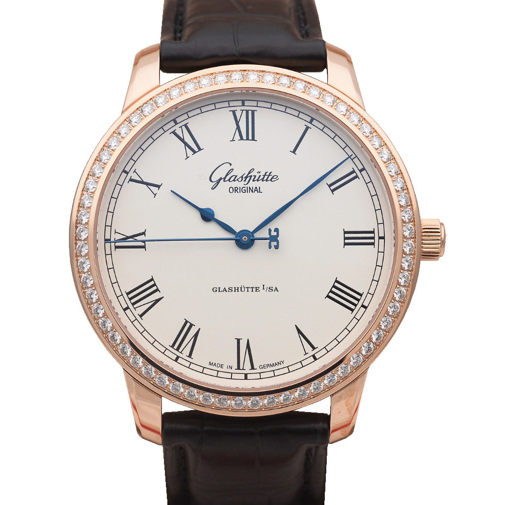 [9.8新]格拉苏蒂议员18K玫瑰金原钻自动机械男表1-39-59-01-15-04