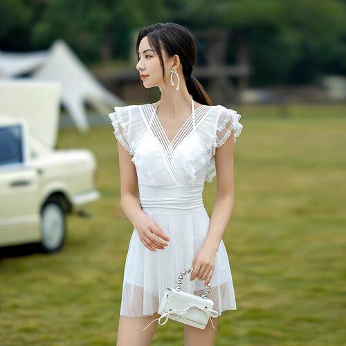 2026新款汐歌儿泳衣女连体裙式韩版露背泳装遮肚显瘦海边度假游泳