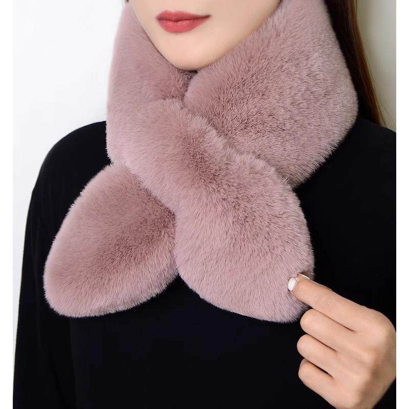 围巾女冬款加厚保暖彷獭兔毛围脖百搭护颈毛绒交叉围巾男女士通用