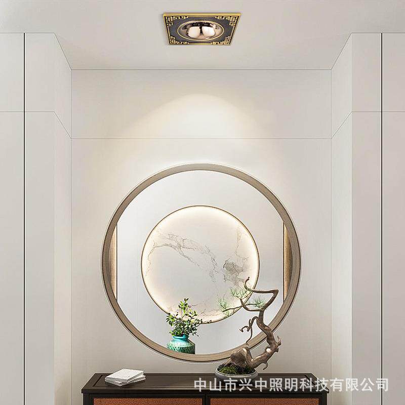 新中式全铜筒灯嵌入式客厅卧室天花洞灯过道玄关深杯防眩射灯方形