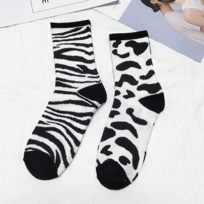 Women's Cow Print Letter Binding Crew Socks Casual Thick