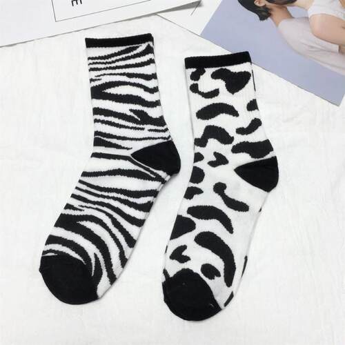 Women's Cow Print Letter Binding Crew Socks Casual Thick