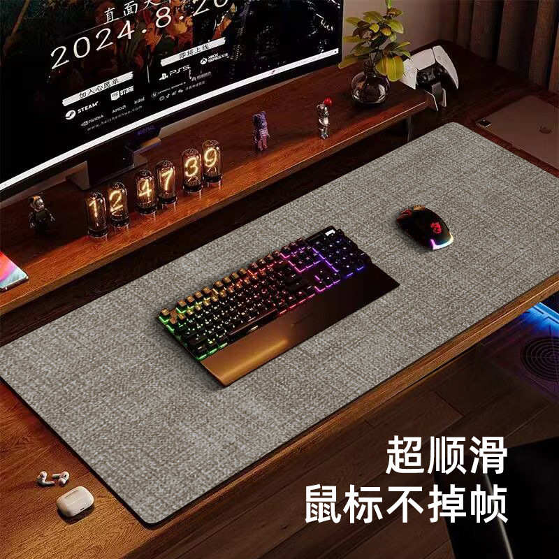 MTQjD 超大皮革布纹电脑键盘鼠标桌垫防水防滑商务办公桌复古桌垫