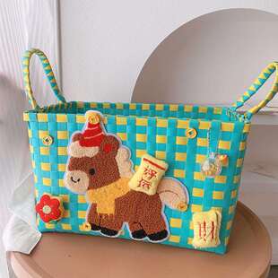 H1299A08好运财毛巾绣小马菜篮D子编织收HD12199A纳筐家具卧发室