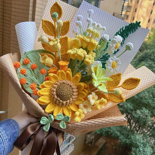 手工编织diy材料包毛线 线钩针向日葵花束成品毕业季礼物送女友闺