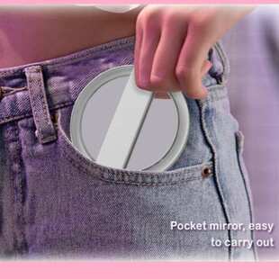 美容手持镜带灯折叠便携10倍放大镜子 迷你办公室口袋镜led化妆镜