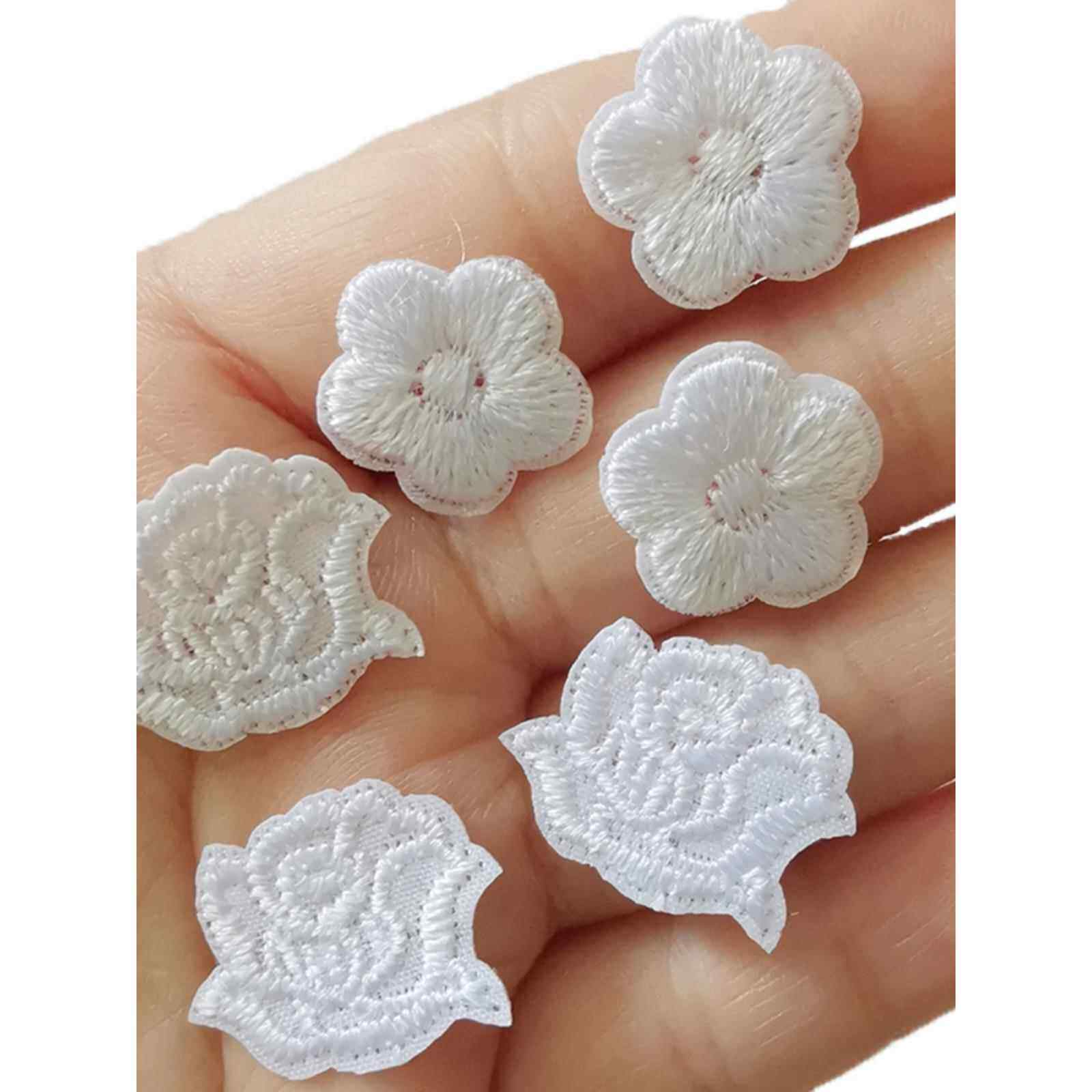 纯白色补丁贴刺绣特小号玫瑰花布贴酒店台布床单修补烟洞迷你贴花