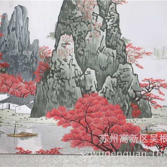 苏绣成品挂画客厅办公室饭店带框装饰画手工刺绣漓江山水图片