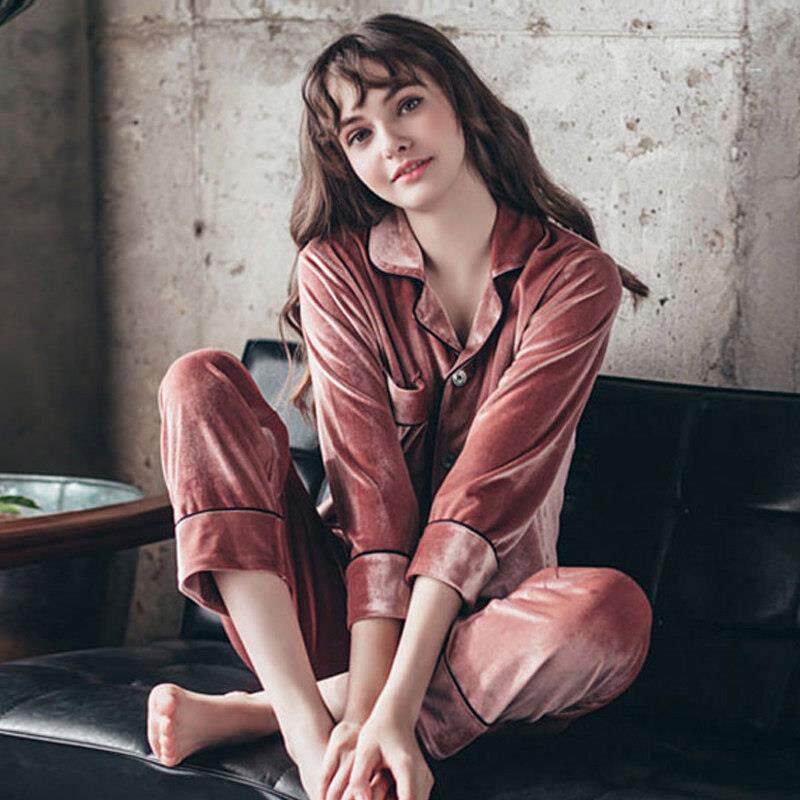 金丝绒睡衣女秋冬长袖薄款大尺码胖MM200斤家居服春秋季可外穿套