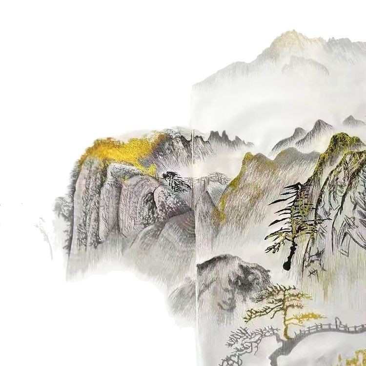个性化客厅酒店样板房刺绣割雕硬包山水花鸟格调背景装饰画壁雕图片
