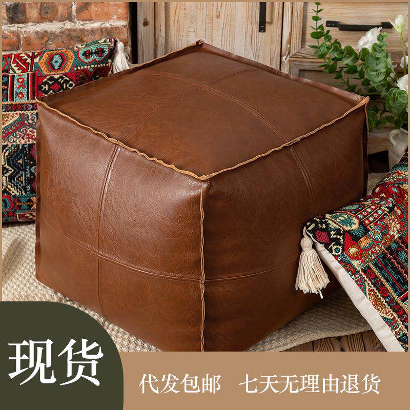 轻奢皮墩榻榻米地上坐垫客厅家用坐墩创意油蜡皮蒲团坐垫飘窗坐垫