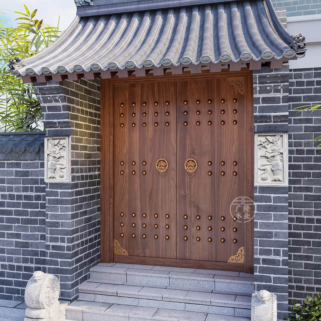 实木仿古大门庭院农村大门菠萝格农村自建房祠堂门四合院民宿木门