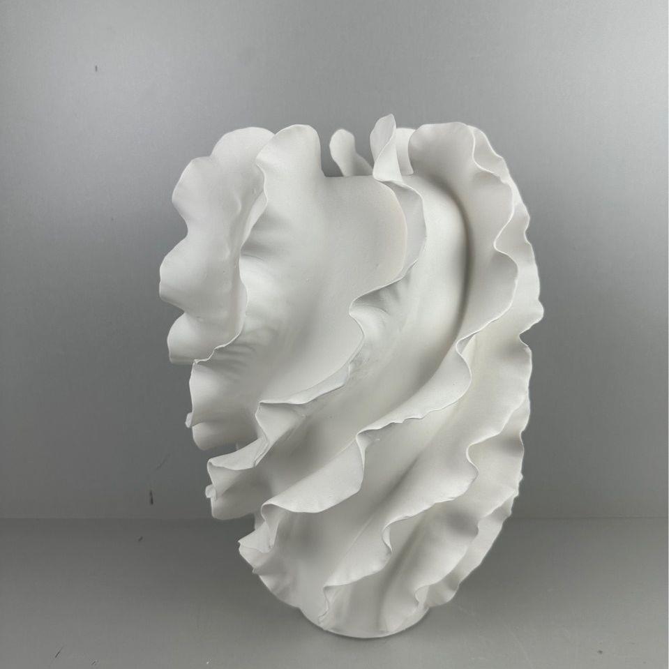 简约现代艺术白色砖色千层花器摆件样板间客厅玄关波浪纹花瓶装饰