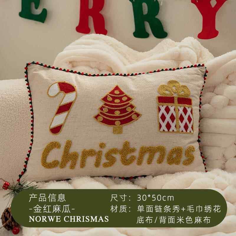 高档抱枕圣诞节礼I物沙式发靠枕垫节日装饰拍摄刺枕套腰绣枕靠腰