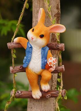 可爱兔子爬梯壁挂户外花园庭院树挂阳台管道花盆挂幼儿园装饰摆饰