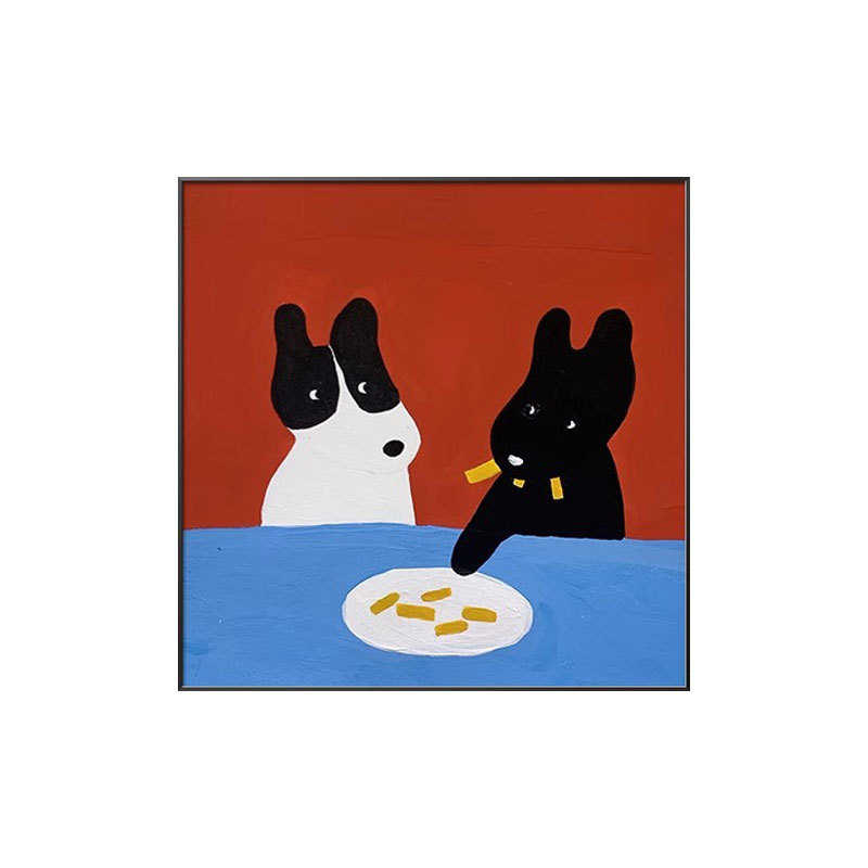 卡通正方形房间装饰画小狗红色儿童房墙壁画现代简约高档卧室挂画图片