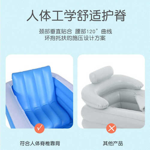 S型三层折叠泡澡浴缸成人家用加厚可拆分洗澡靠背足浴充气泡澡桶