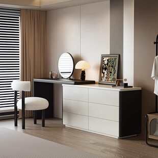七号公寓黑白拼色梳妆台斗柜一体卧室床尾简约现代2024新款化妆桌