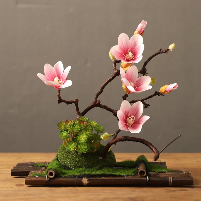 创意插花玉兰彷真花艺套装摆件中式家居客厅桌面摆放假花装饰花卉
