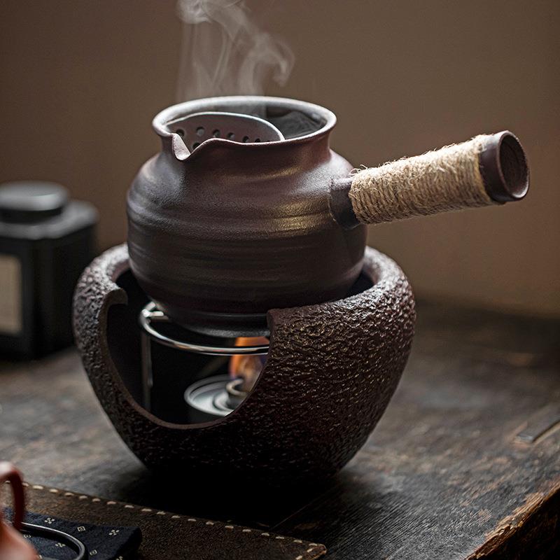 带盖侧把茶罐粗陶烤罐ZH-3257罐茶公道陶杯煮茶器土家用煮茶壶烤
