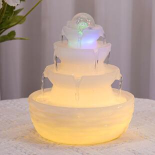 高端现代流水摆件循环水招财客厅装饰品小型茶台水车风水轮加湿器