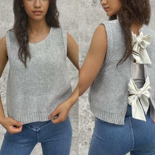 Sleeveless vest, knitted sweater, outerwear, women's