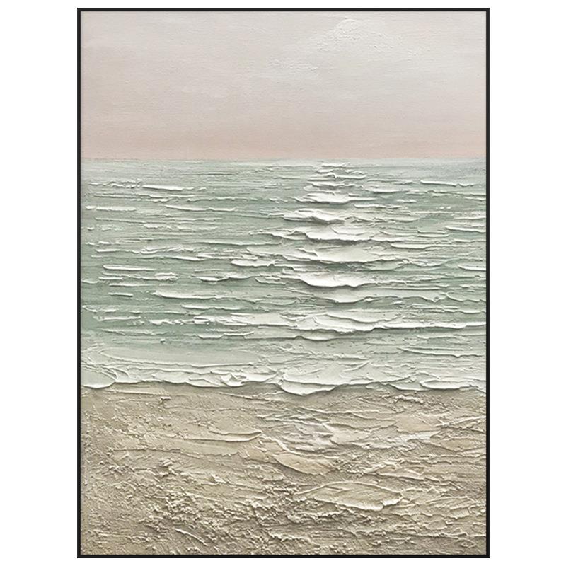手绘油画客厅《夏日海边》玄关抽象装饰画现代简约挂画肌理手工画