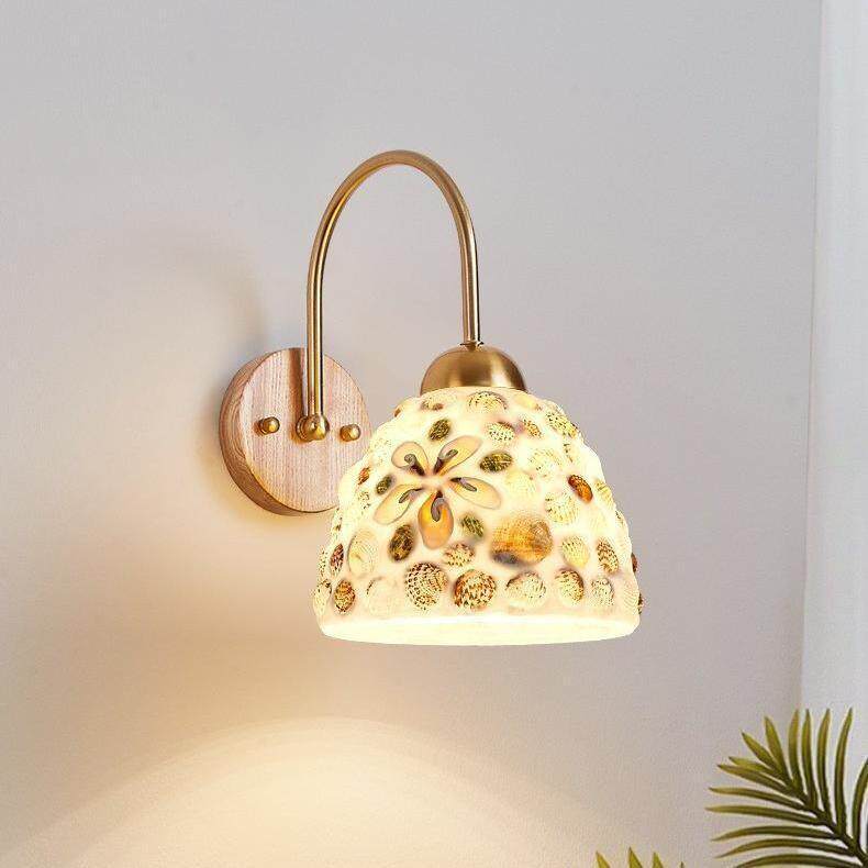 床头壁灯法式复古卧室壁灯中古风客厅背景墙日式侘寂风贝壳过道灯