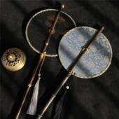 古风紫竹腰扇汉服团扇中国风可卷曲折扇古典长柄流苏扇便携挂欧清