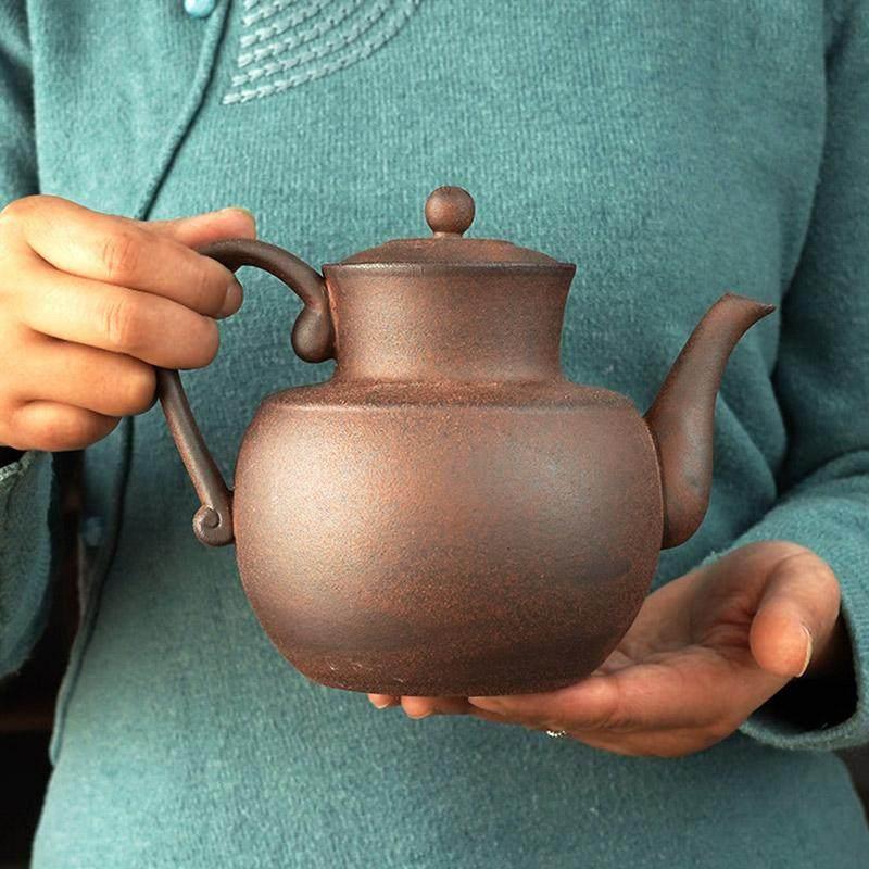 粗陶岩泥宋式执壶茶壶家用泡茶器煮茶烧水壶中式覆古围炉陶瓷单壶