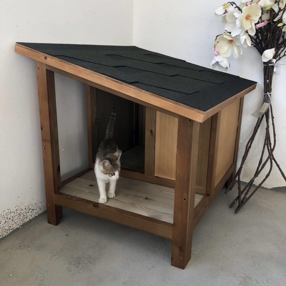 桃木材质户外猫屋狗窝 四季适用防水保暖流浪猫产房狗屋别墅