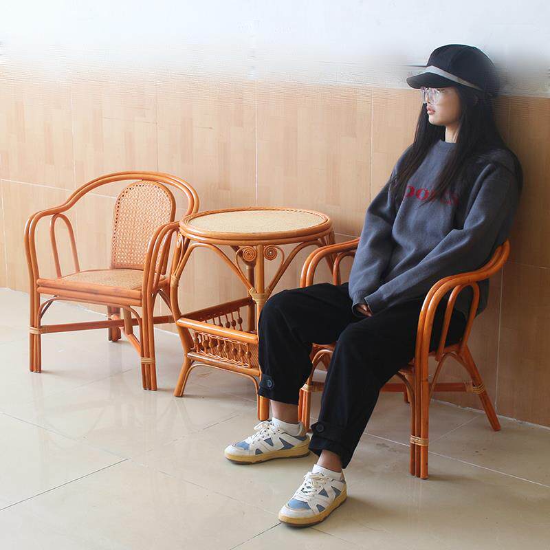 桌藤小椅客厅阳台休闲椅天真然003藤椅藤编小凳子子庭院藤椅茶几