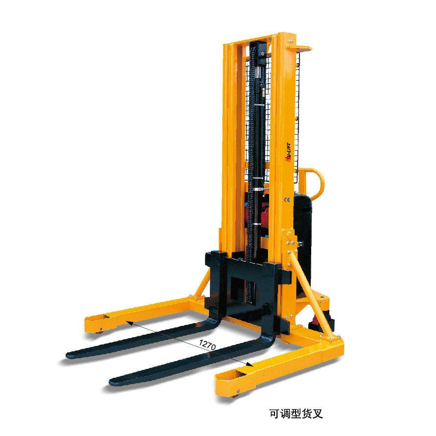 虎力宽支腿型半电动堆高车货叉可调工业电动堆高车工厂宽支腿