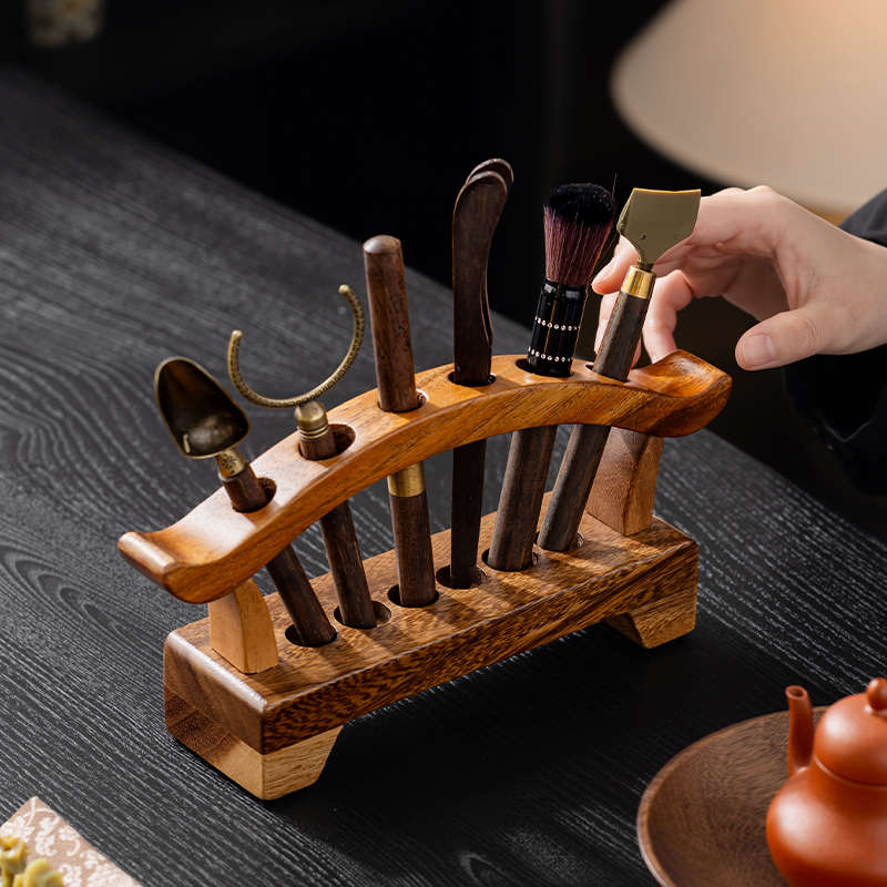 胡桃木茶道架子六君子套装配件大全茶桌茶刀茶夹茶刷泡茶工具茶具