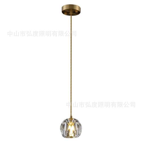 北欧全铜水晶小吊灯简约卧室玄关吧台电视背景墙吊线灯水晶床头灯