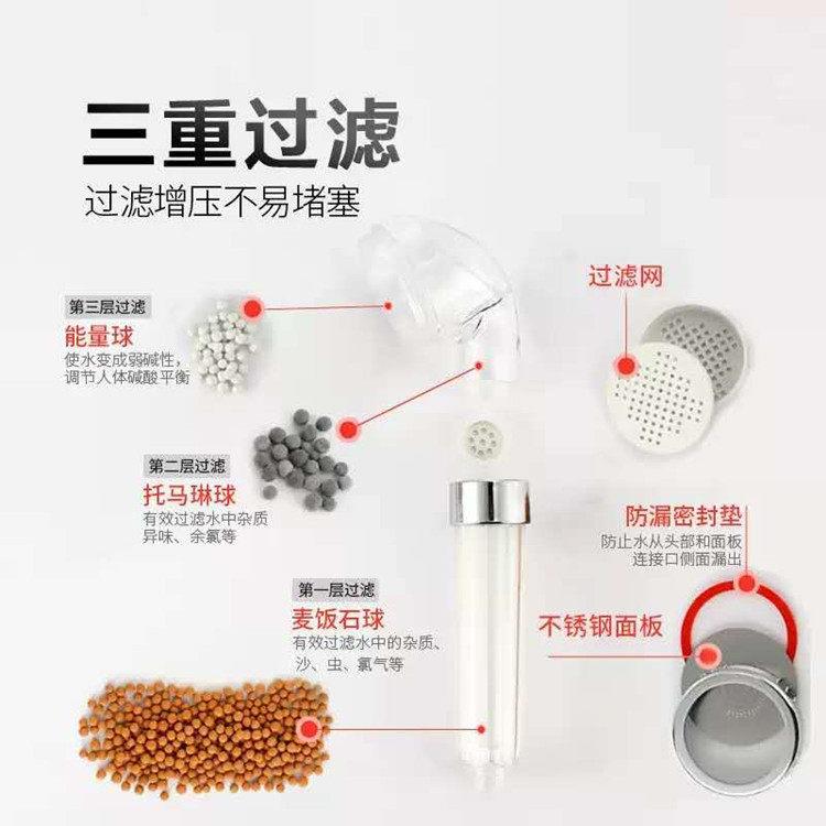 新款直销负离子压花洒喷头加压花洒套装淋浴莲蓬头可拆洗三挡过滤
