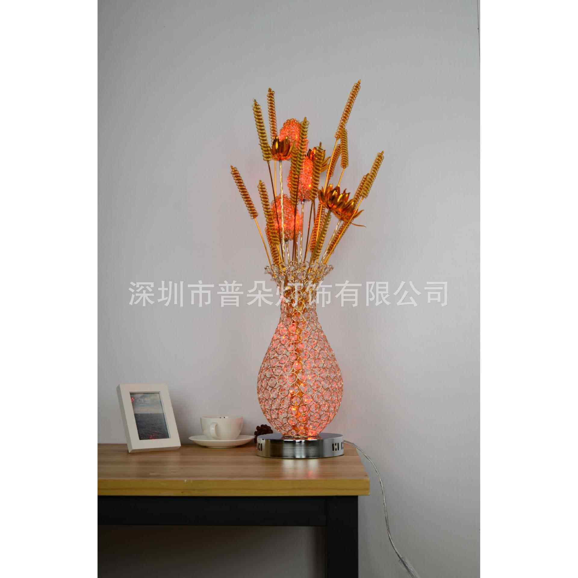 新款水晶串珠花瓶灯铝线工艺品创意LED客厅摆件铬色金色暖光变色