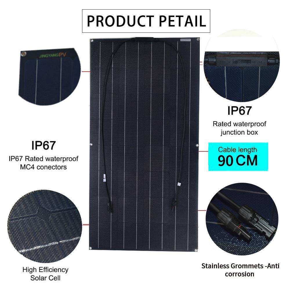 太阳能板太阳能电池板柔性18V100W单晶硅屋顶RV房车发电