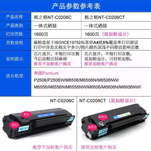 格之格适用奔图PD-206易加粉硒鼓M6506NW M6556 6606NW打印机硒鼓