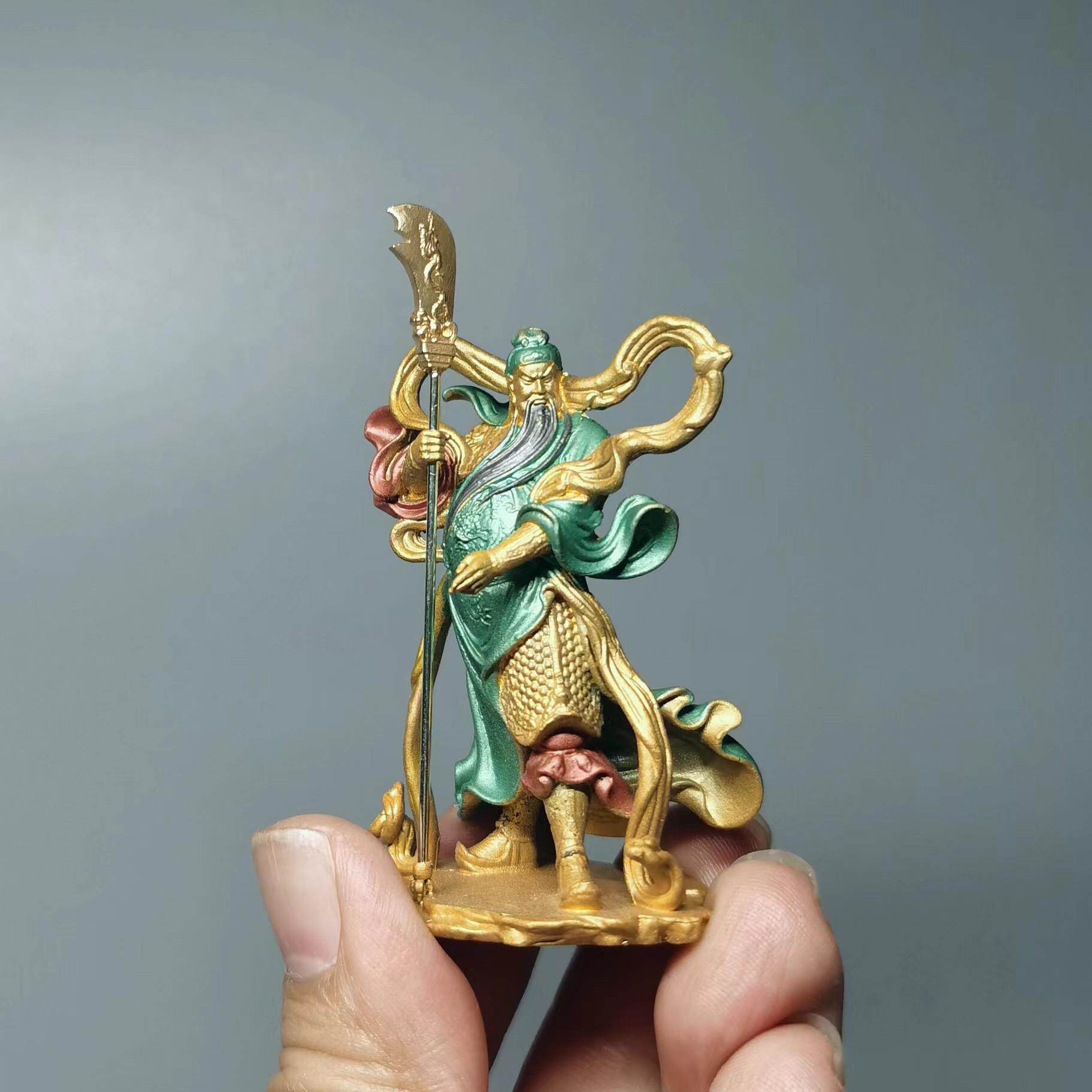 纯铜关二爷伽蓝神像菩萨彩绘家用护法关羽佛像武财神关公车载摆件