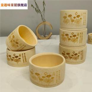 竹碗家用吃饭碗无漆竹制荷花碗大号儿童碗防摔竹子竹筒蒸饭碗商用